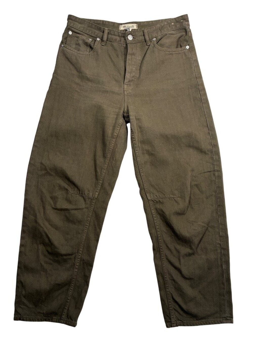 Madewell The Darted Barrel-Leg Jean Mossy Umber Oversized Fit Articulated Knee - Picture 4 of 11
